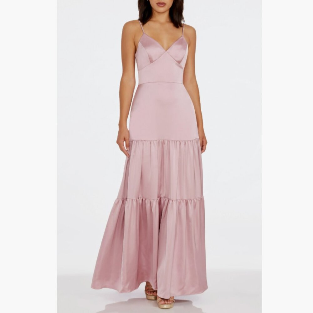 Dress the Population - Tess Tiered Satin Gown Rose Canyon - Small NWT
